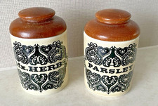 Vintage Shannon Pottery Mixed Herbs/Parsley small lidded pair storage pots jars