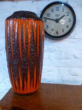 Vintage Large West German Pottery Scheurich Fat Lava vase orange & brown glaze