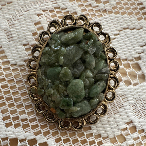 Oval green stone brooch pin - oval,