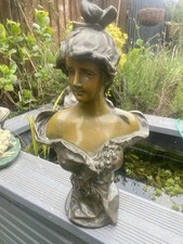 Art Nouveau spelter bust stands almost 14 inches high  