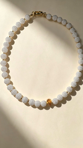 White glass beaded - white,