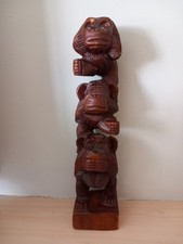 Hand Carved Wooden Three Wise Monkey's Totem Statue