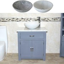 Bathroom Vanity | Grey Painted Oak Topped | White Marble Top Stone Basin