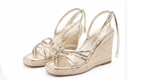 Gold high heel wedge sandals - gold,