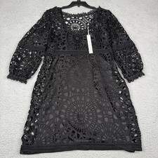 Alice Trixie Dress Women Medium Black Crochet Lace Overlay Lined Made in USA NWT