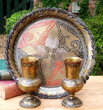 Pair brass vases & brass tray  Vintage