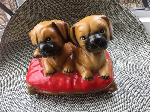 Pug pups vintage pottery
