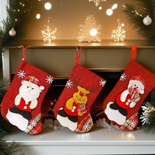 Set of 3 Linen Xmas Stocking