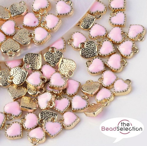 Pink enamel heart charms - enamel,