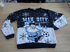 Manchester City Football Christmas Jumper XL Mens Blue Santa Citeh Champions
