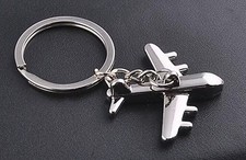 Solid Metal Silver Chrome Airplane Aeroplane Plane Keyring Keychain UK Seller