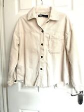 Zara Womens Cream/Beige Corduroy Cropped Cotton Button Up Jacket Size Large (12)