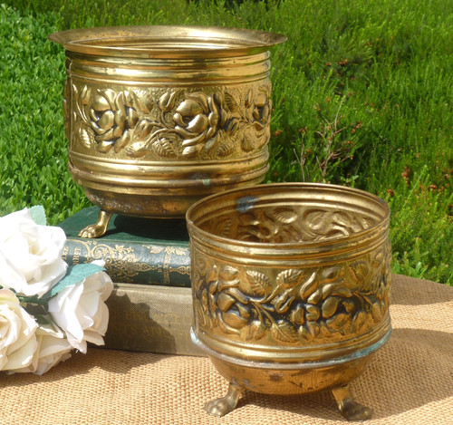 Vintage brass plant pots - brass,