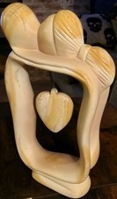 Vintage Hand Carved Unique Natural Soapstone Lovers Embrace Suspended Heart 9"