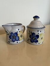Crown Dynasty Milk Jug and Lidded Sugar Bowl - Hand Painted Stoneware