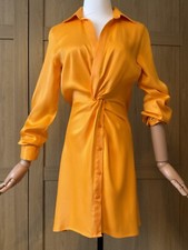 Zara Satin Knot Mini Dress Orange Size Xs New Without Tags