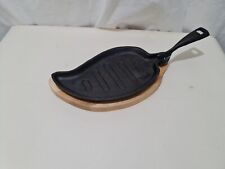 Cast Iron Sizzler  Pan With Wooden Base Traditional Cast Iron in vgc