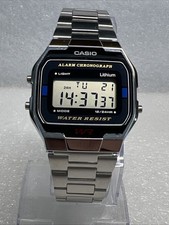 CASIO ALARM CHRONOGRAPH WATCH SILVER A163W.