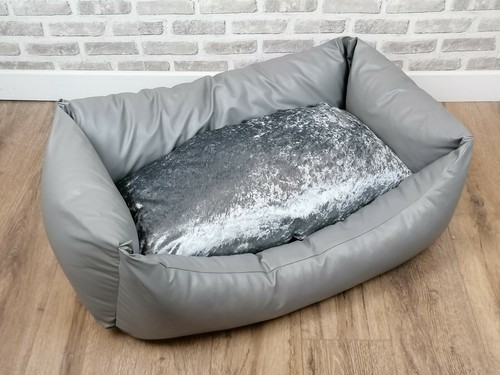 Grey faux leather dog - faux, with