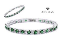 White Gold Finish Green Emerald Created Diamond Tennis Bracelet - Elegant