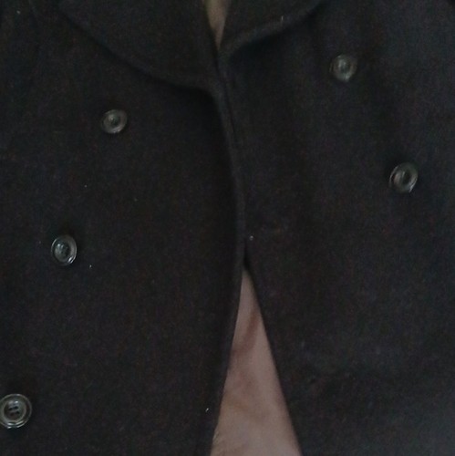 Men pea coat black wool - coat,