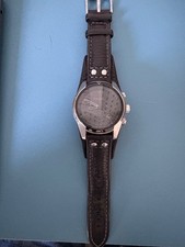 Fossil Coachman 45mm Silver Stainless Steel Case with Black Leather Band, Men's