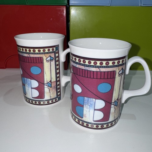 Pair vintage mugs geometric - vintage,