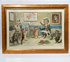 Louis Wain ‘The Naughty Puss' Vintage Large Chromolithograph Print in Oak Frame