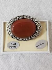Vintage Cast Pewter Carnelian Cabochon Brooch Coach House Lapidary Kirkmuirhill 