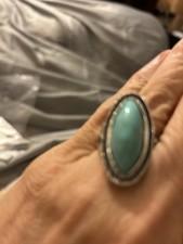 White Metal And Large Blue Stone Ring