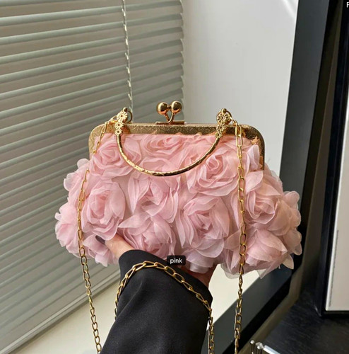 Pink floral rose - 3d, clutch