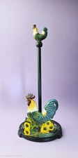 Country Cottage Style Cast Iron Cockerel Kitchen Roll Stand Tissue Towel Holder