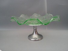 Art Deco Green  fluted Glass Cake Stand.