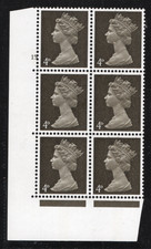 GB 1968 Pre-Decimal Machin Cylinder Block No. 15 (Dot) 4d  Deep Sepia U12 type A