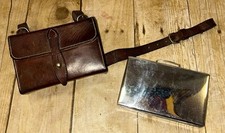 Vintage Silver Plated Hunting Sandwich Tin & Leather Case By Swaine & Adeney