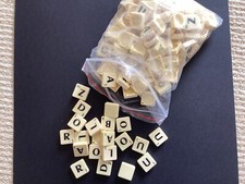 SCRABBLE TILES LETTERS BLACK ON IVORY  plastic PACKS OF 50