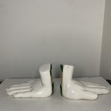 Artists 7” Hand Bookends White Ceramic Praying Artsy Hands Art Deco Retro