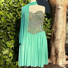 Jovani JVN Jeweled Mint Green Mini Dress Size 16 Strapless Layer Scarf Cocktail