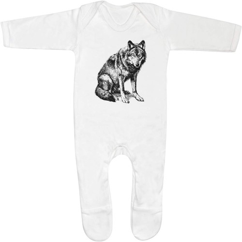 Wolf sitting baby sleepsuit - 'wolf,