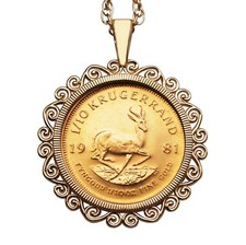 1981 South Africa 1/10 oz gold Krugerrand BU Uncirculated Coin 14k Necklace NEW