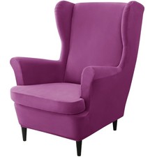 Stretch 2-Pcs Velvet Wing Chair Covers Wingback Sofa Slip Cover Cushion Cover