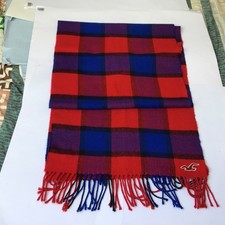 Hollister Preppy Scarf Reds & Blues Plaid Checked With Fringe