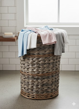 Grey Wicker Laundry Basket