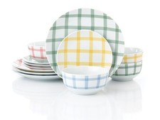 12pc Gingham Pastels Dinner