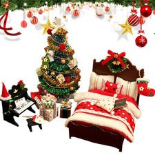 Doll House Accessories And Furniture Christmas Miniature DIY Tree Bed Gifts