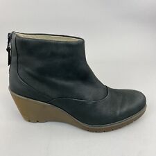 Ecco Black Leather Ankle Zip Up Wedge Heeled Boho Bootie Boots 41 UK7.5 - 8