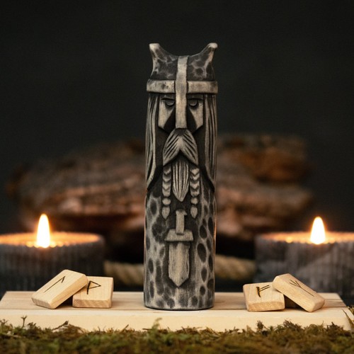 Hand carved wooden tyr statue - tyr,
