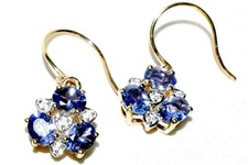 AA Tanzanite + Diamonds 9ct Gold Earrings 21x11mm Shepherd Hook 1.86ct