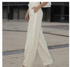 ZARA  OYSTER WHITE SATIN LINEN  Trousers Size  XS