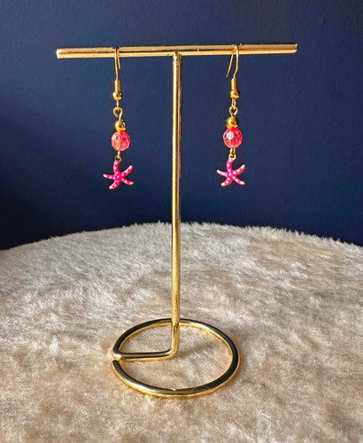 Gold tone pink beaded - , starfish